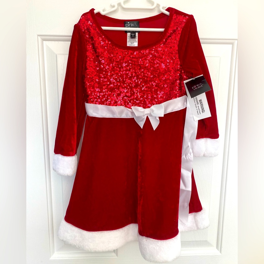 Sequin, faux fur and velvet red Christmas dress. NWT. Sz 4T